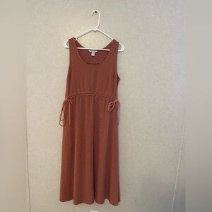 ATHLETA Echo Sleeveless Runched Adjustable Waist Midi Dress Terracotta Color M